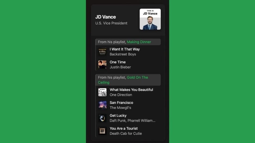 Anonymous researcher exposes politicians’ hidden Spotify playlists, including Vance, Leavitt and Bondi