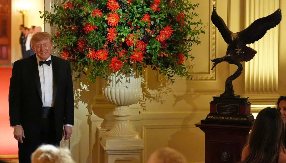 Trump gifts Xi bald eagle statue during state dinner  at george magazine